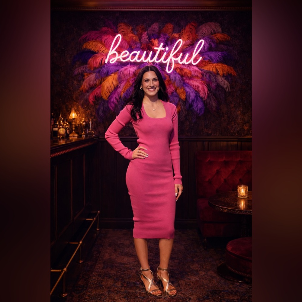 Remain Long Sleeve Pink Dress with Ruching Size Large NWOT